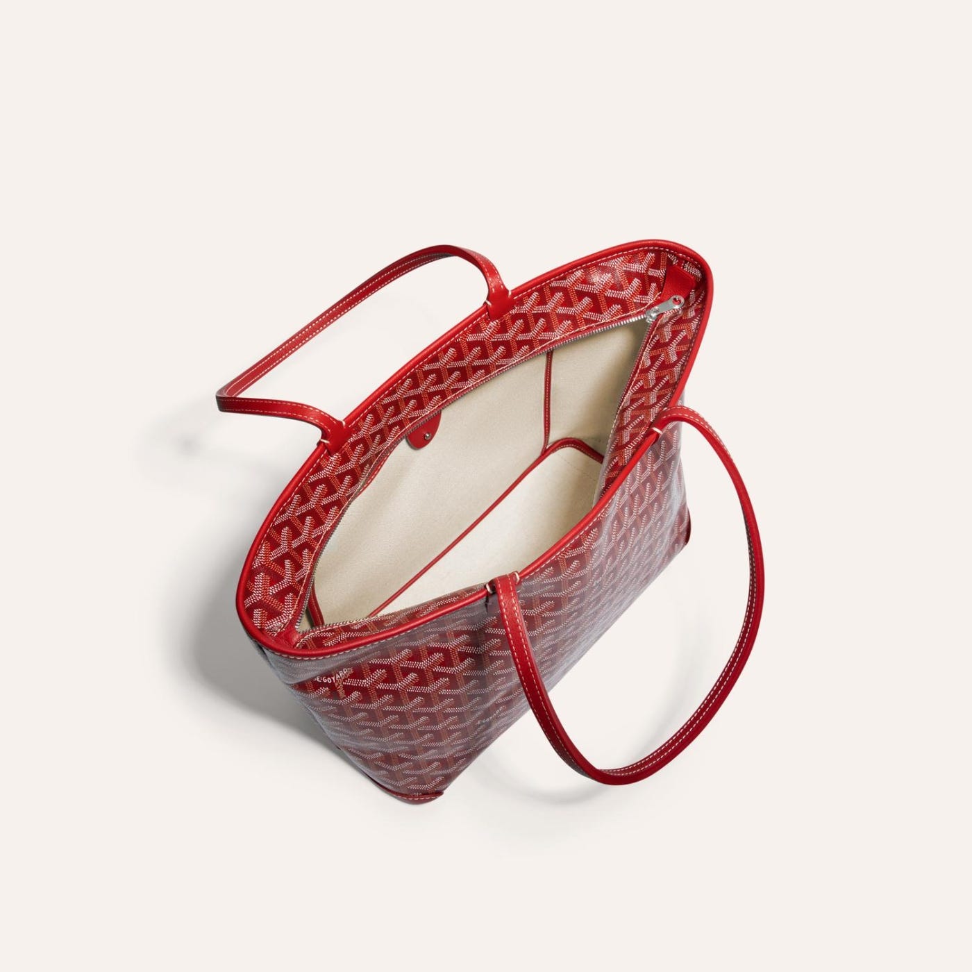 Goyard Goyardine Artois Tote PM Red Canvas & Chevroches Calfskin Palladium Hardware - Image 4